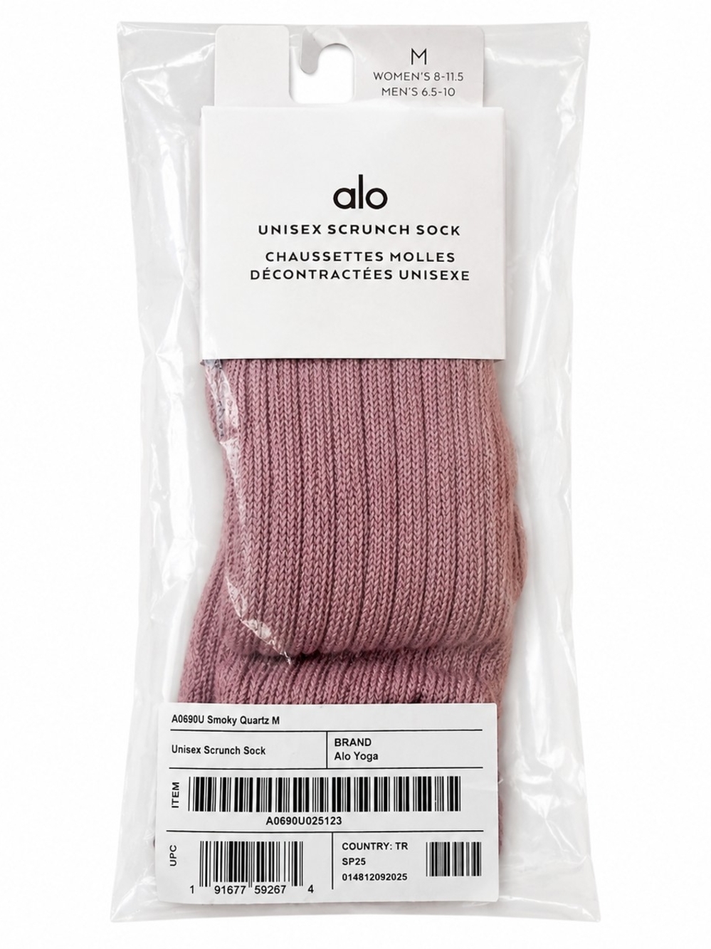NWT ALO Yoga Unisex Ribbed Scrunch Socks in Smoky Quartz Rose Medium - Picture 5 of 5